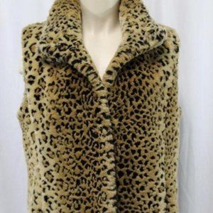 Kristen Blake Woman's Vest Medium Faux Fur Animal Print Full Zip Pocket